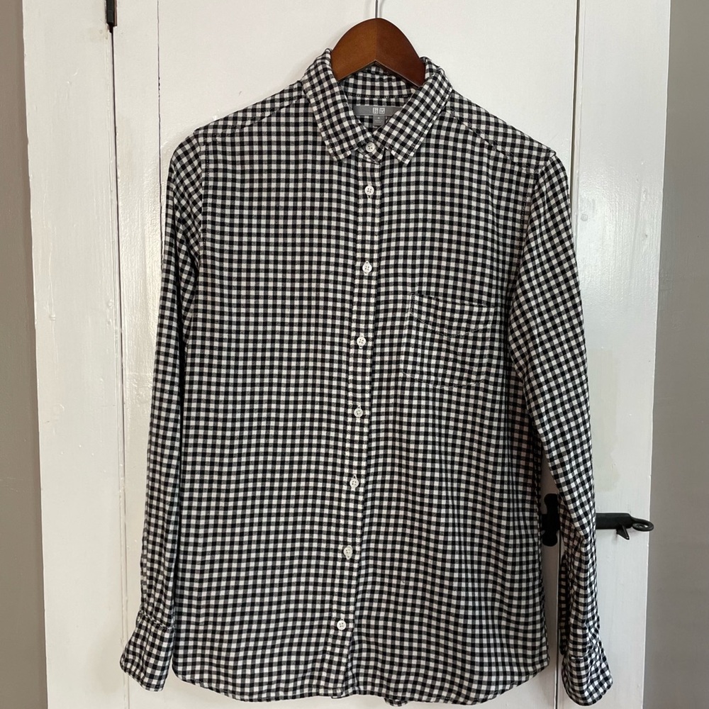 UNIQLO | Black & White Gingham 100% Cotton Button-Down Shirt - Women's - Size M